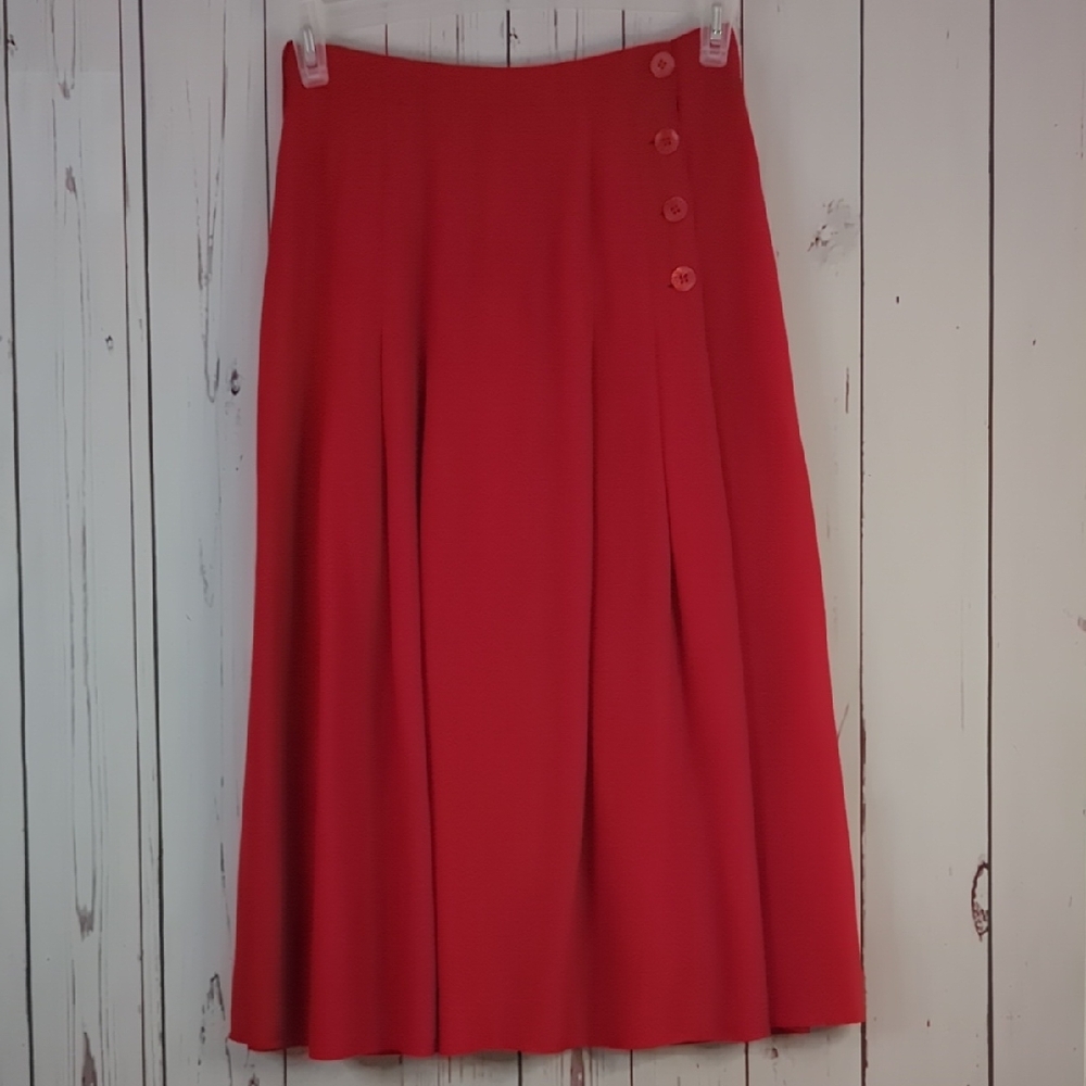 Vintage 70's 80's Lord & Taylor Elegant Red Button Midi Skirt Festive Holiday 10